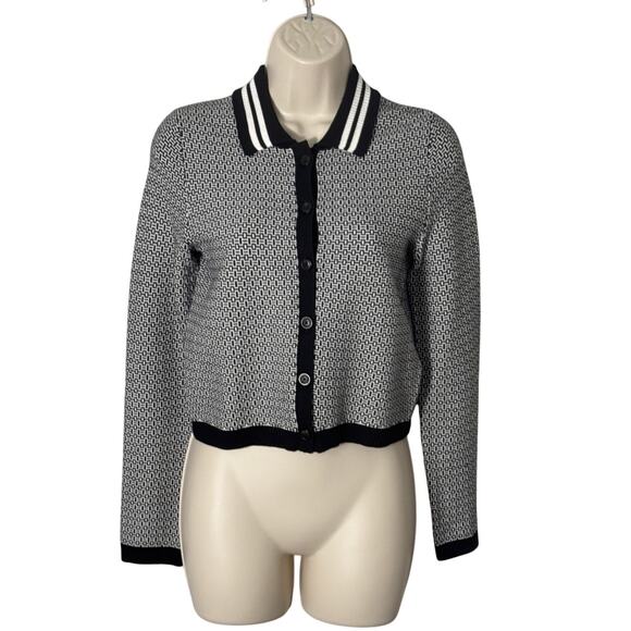 Anthropologie‎ Maeve Plunging Long Sleeve Polo Cardigan Black and Cream Size XXS - Picture 3 of 10